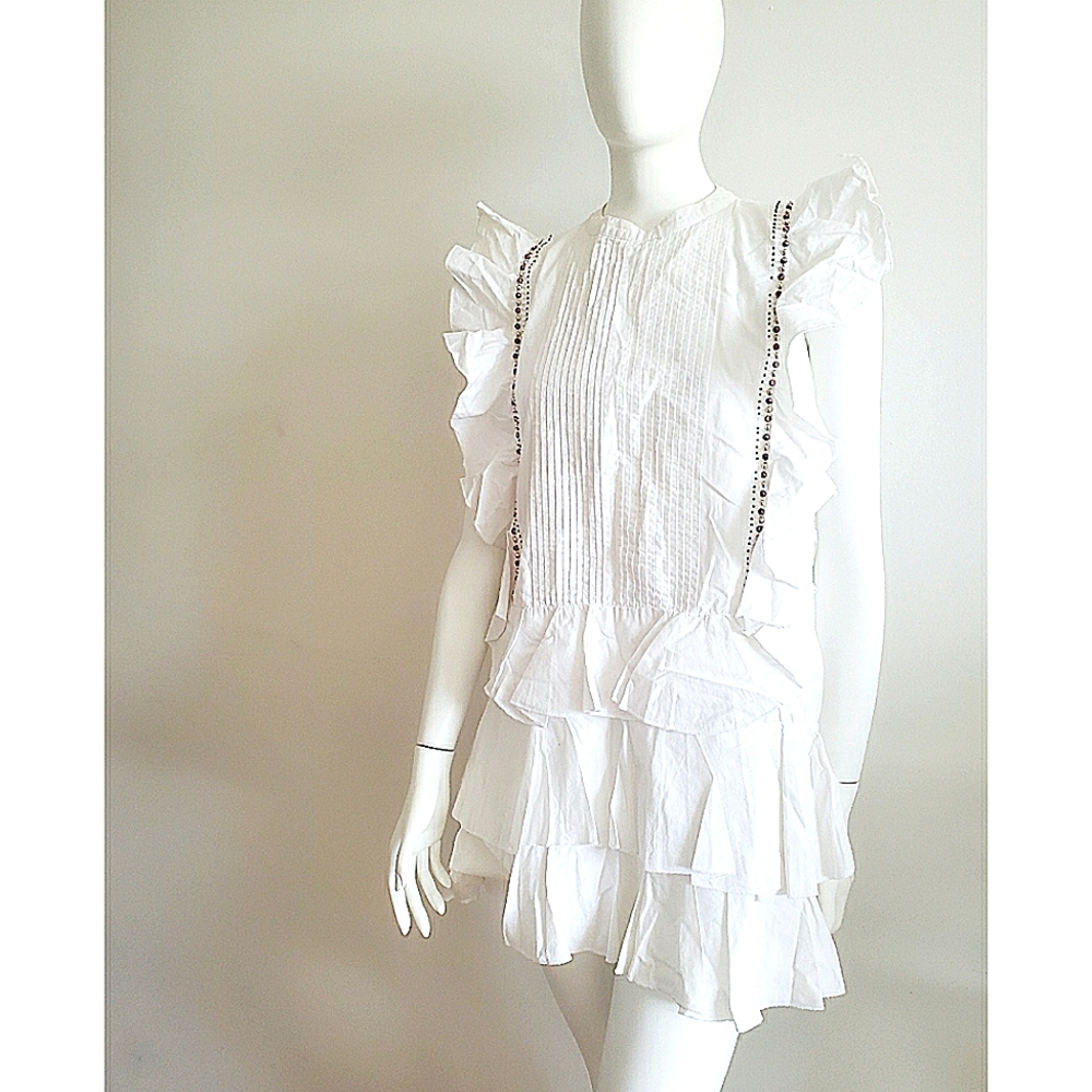 Piper by Townsen White Dress with Beading and Ruffled Detail